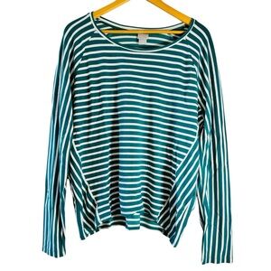 Chicos Ponte Knit Top Shirt Tunic Bright Jade White Striped Womens XL